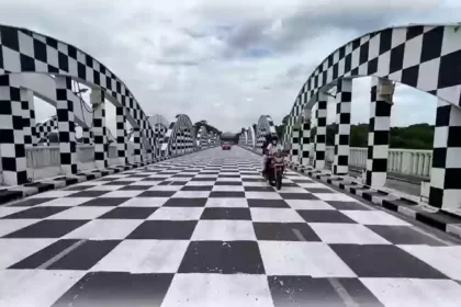 Napier Bridge a black and white chess board in Chennai
